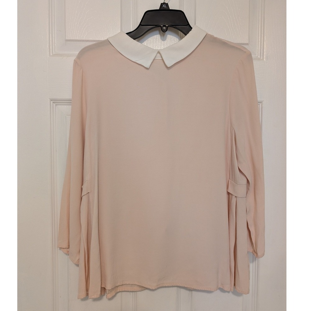 FRNCH‎ Pink Barbie core Peter Pan Collar Long Sleeve Button Up Back Blouse M/L